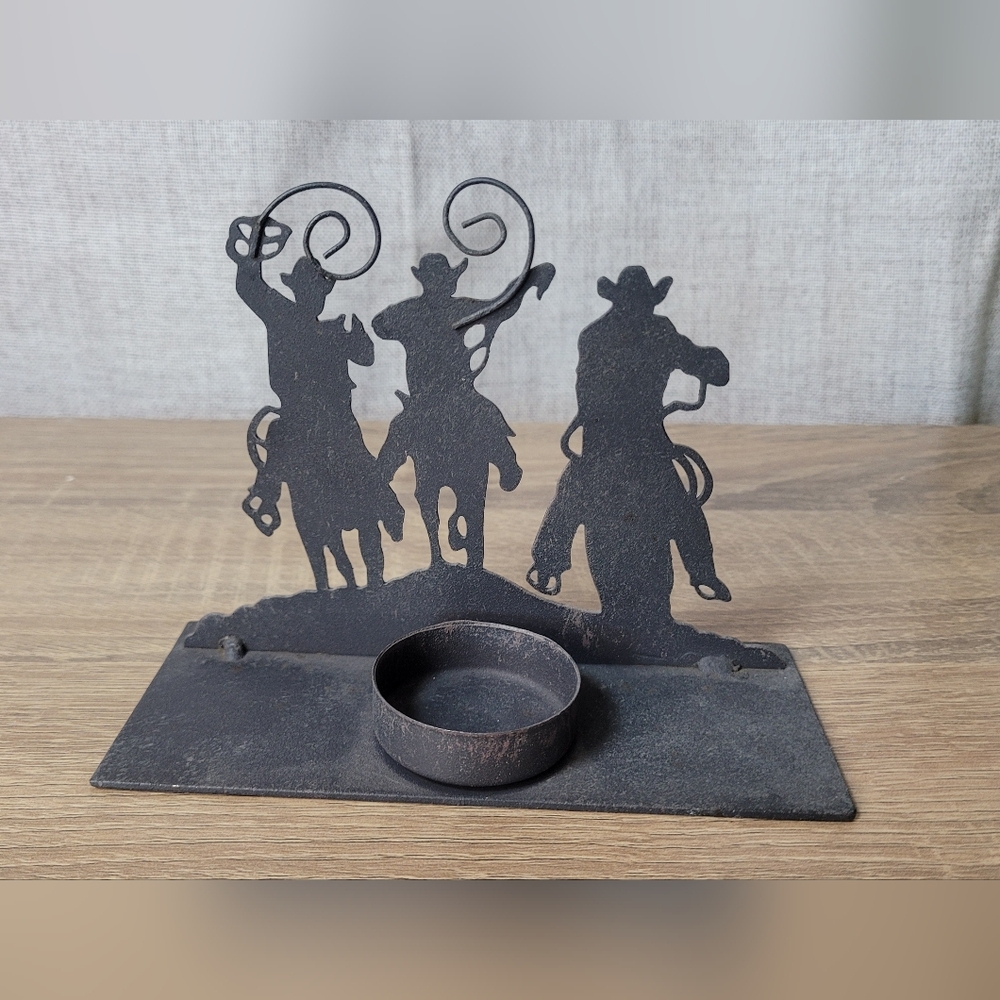 Rustic Cowboy Silhouette Tealight Holder - Black - Picture 9 of 14